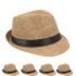 Classic Tan Toyo Straw Trilby Fedora Hat with Black Strip Band
