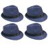 Classic Blue Toyo Straw Trilby Fedora Hat with Black Strip Band