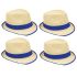 Brown Straw Trilby Fedora Hat with Blue Strip Band