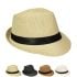 Classic Straw Trilby Fedora Hat with Black Ribbon Band