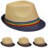 Brown Trilby Fedora Straw Navy Brim Hat with Rainbow Strip Band
