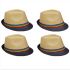 Brown Trilby Fedora Straw Navy Brim Hat with Rainbow Strip Band