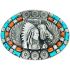 Native American Chief and Horse Silver Design Turquoise and Brown Beaded Western Belt Buckle
