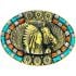 Native American Chief and Horse Design Turquoise and Brown Beaded Western Belt Buckle