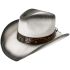 White Western Cowboy Hats - Black Shaded Paper Straw with Bull Style Leather Band