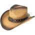 Paper Straw Brown Cowboy Hat with Eagle Leather Laced Band