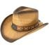 Paper Straw Brown Cowboy Hat with Long Horn Bull Leather Band
