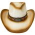 Paper Straw Brown Shade Western Cowboy Hat with Long Horn Bull Laced Band