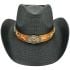 Paper Straw Eagle Style Black Western Cowboy Hat with Turquoise Beaded Band