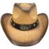Paper Straw Long Horn Bull Turquoise Bead Band Brown Cowboy Hat