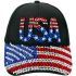 USA Flag Rhinestone Black Caps - American Patriotism Design