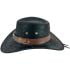 Vintage Black Leather Cowboy Hats with Bull Buckle and Band - Adjustable Strap