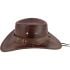 Vintage Brown Leather Cowboy Hats with Bull Buckle and Band - Adjustable Strap