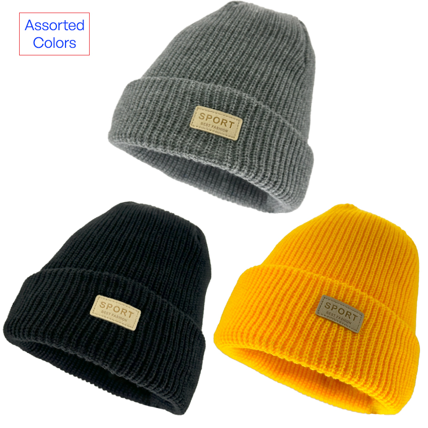 Designer Beanies with Sport Logo - ASSORTED Colors