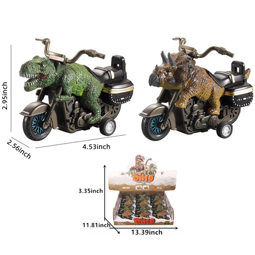 Dinosaur MOTORCYCLE Set - Push and Go Dino Toys