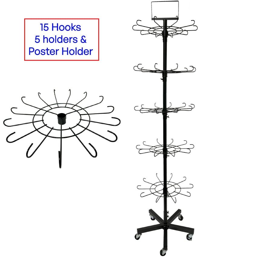 5-Tier Rotating Multipurpose DISPLAY RACKs - 75 Hooks Store DISPLAYs