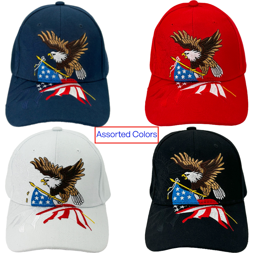 Eagle and USA Flag Embroidered Design CAPS with Assorted Colors