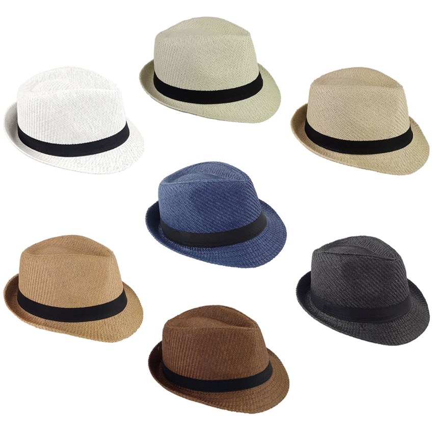 Elegant Mixed Color Paper STRAW Trilby Fedora HAT with Black Band