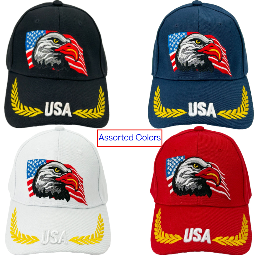 Proud Eagle and USA Flag Embroidered CAPS with Assorted Colors