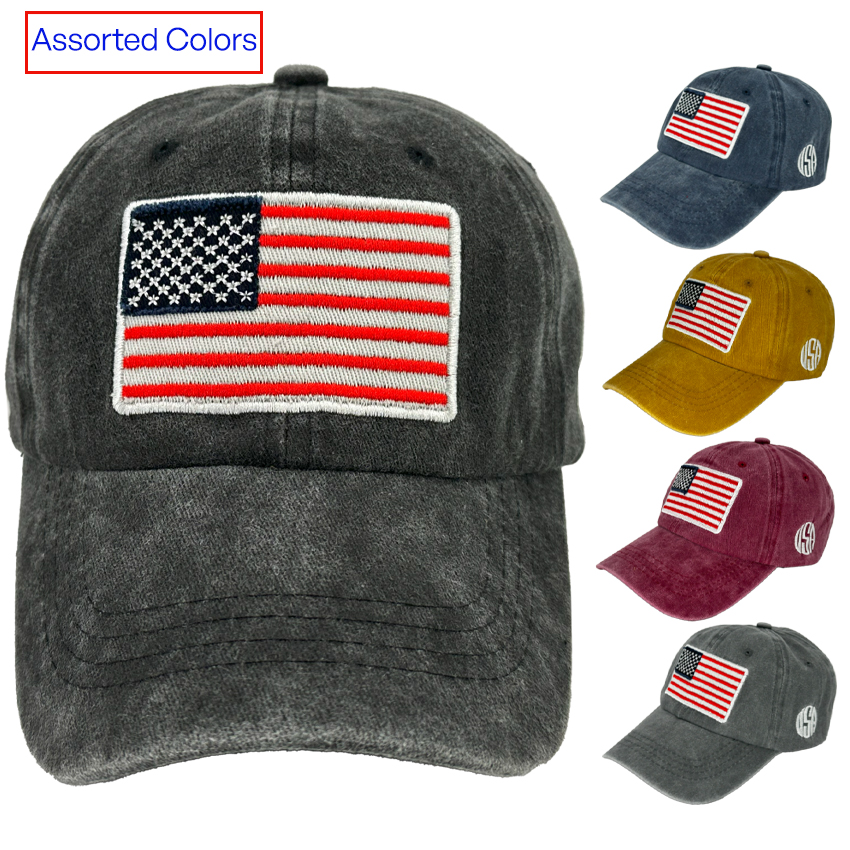 Embroidered USA Flag Vintage Design CAPS with Assorted Colors