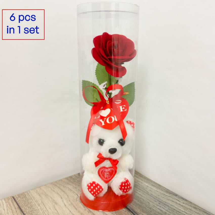 Rose with Plush Bear VALENTINE Gifts - 6 pcs