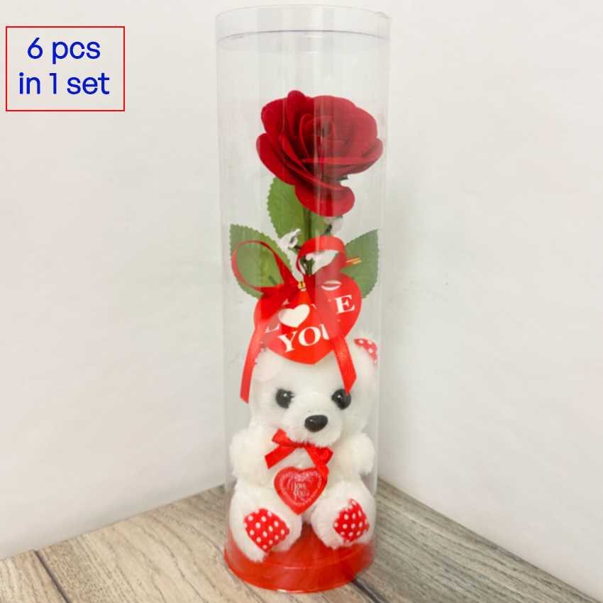 Rose with Plush Bear Valentine Gifts - 6 pcs