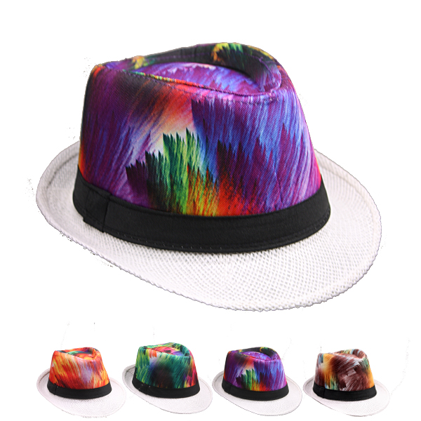 Multicolor Hawaiian Style Trilby Fedora HAT Set