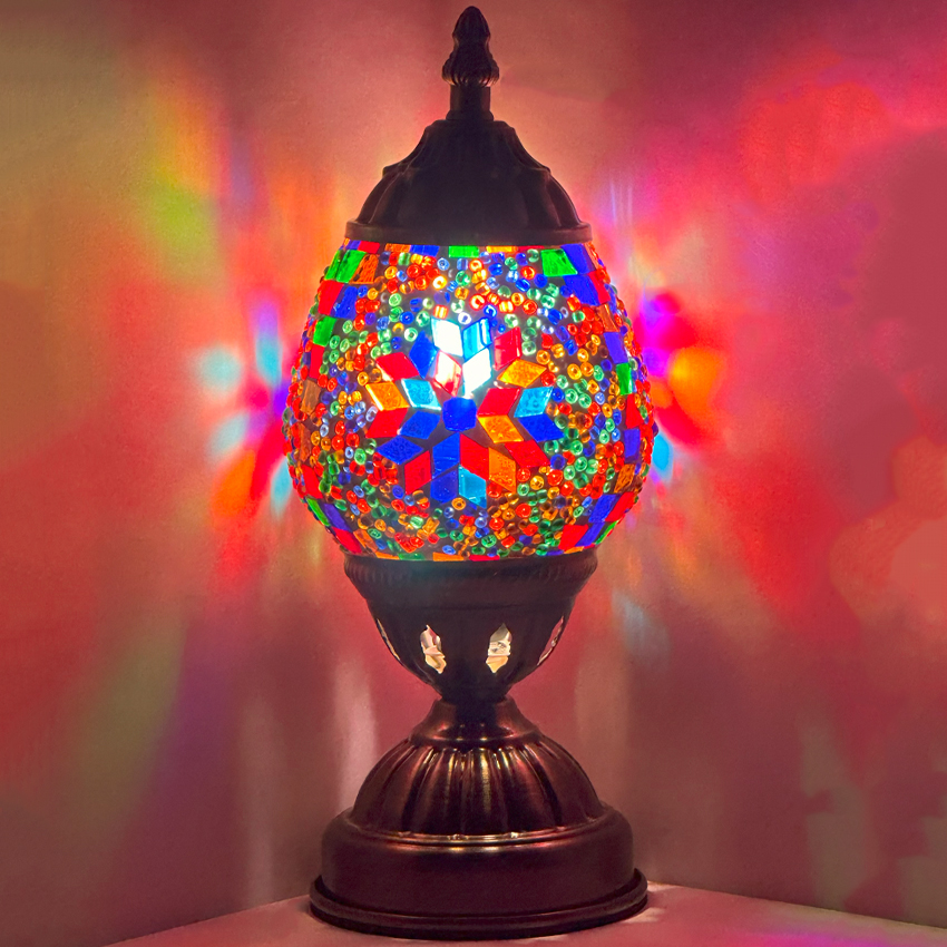 Turkish Lamp with Fiery Mosaic Glasses- Without Bulb