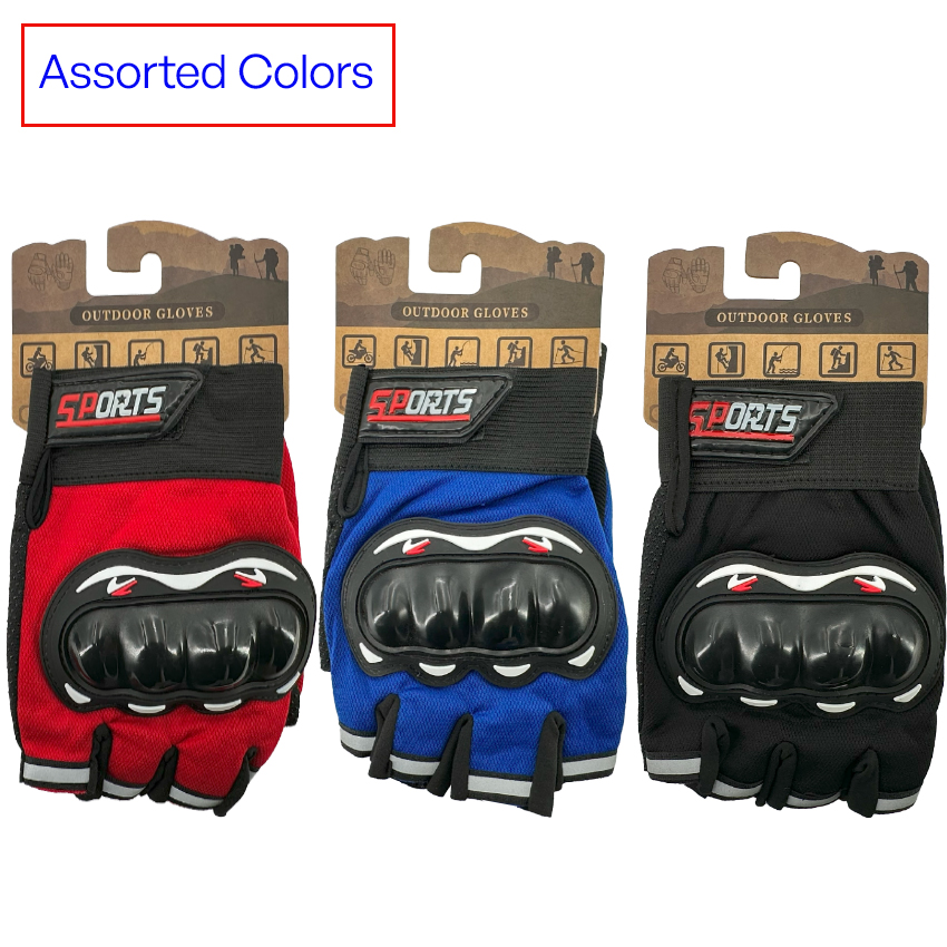 Fingerless Motorcycle GLOVES with Hard Knuckle - Red, Black & Blue
