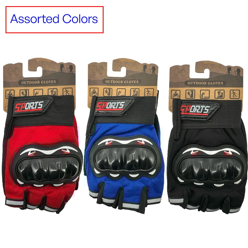 ''Fingerless Motorcycle GLOVES with Hard Knuckle - Red, Black & Blue''