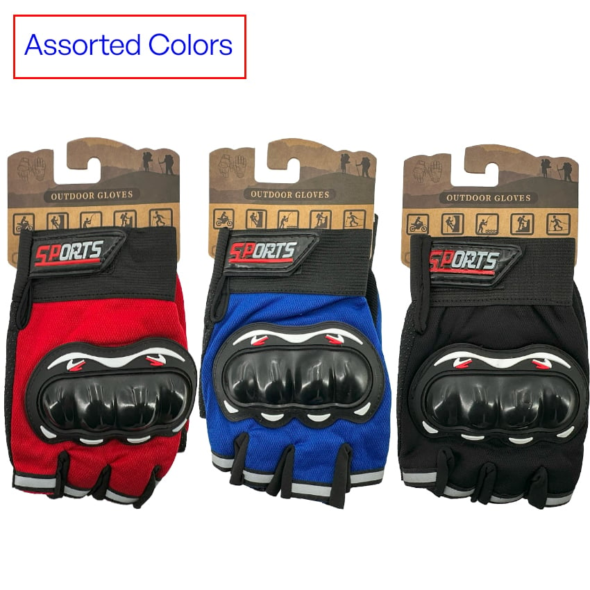 Fingerless Motorcycle GLOVES with Hard Knuckle - Red, Black & Blue