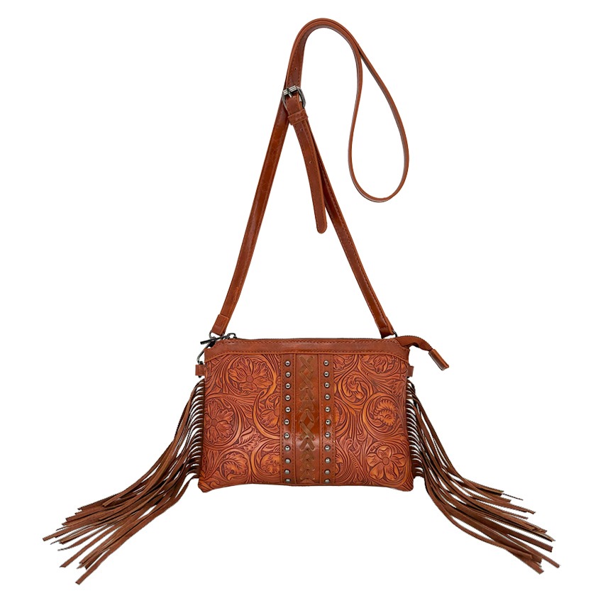 Vintage Floral Embossed Western Bags with Fringe Design