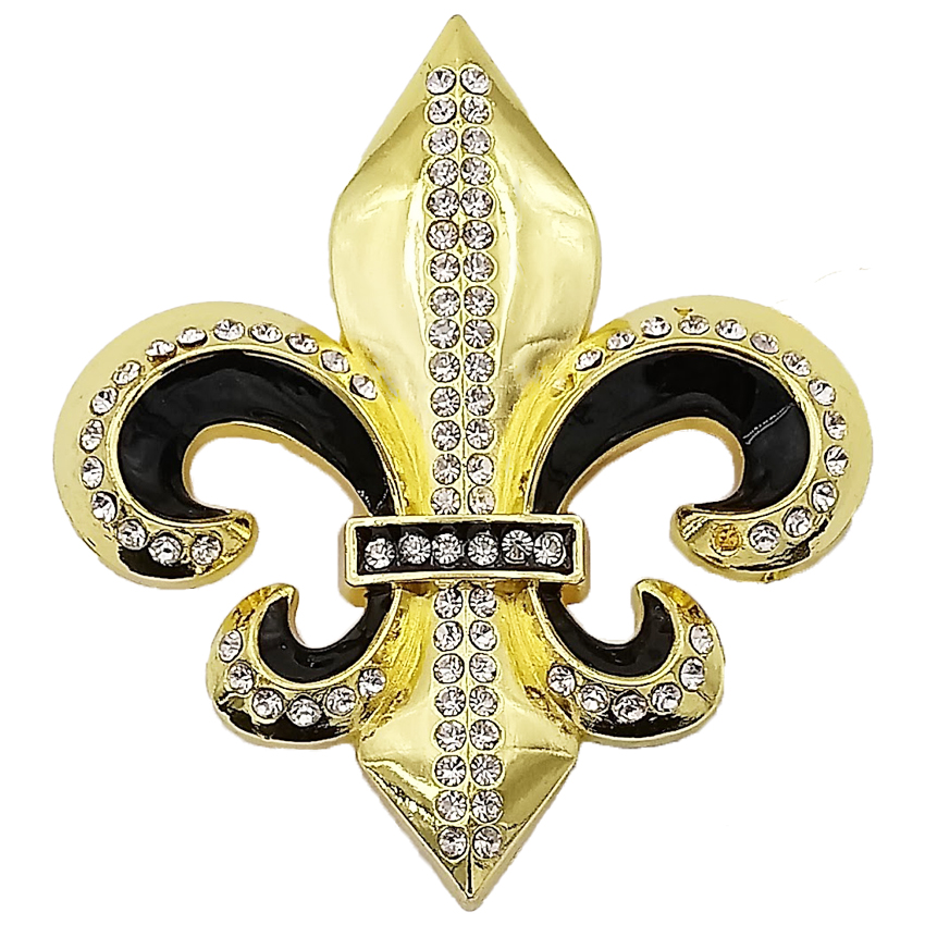 Gold & Black Rhinestone Fleur De Lis Buckle