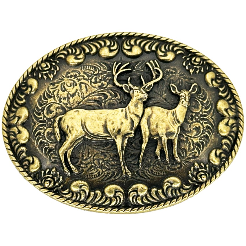 Vintage Deer BUCKLE with Golden and Black shading