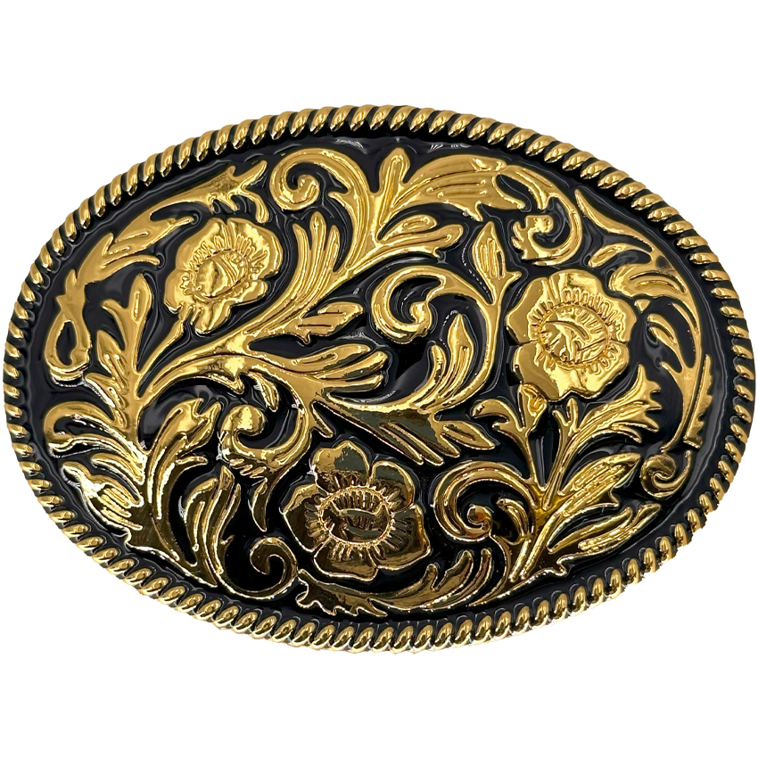 Western BELT BUCKLE with Golden Floral Design