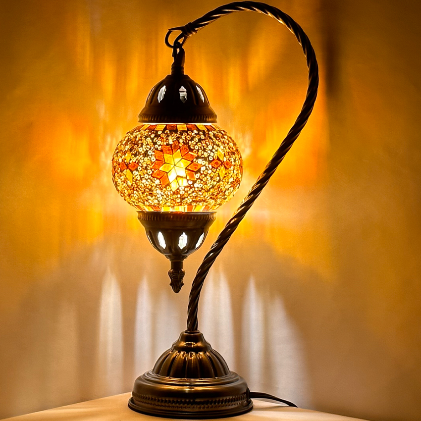 Orange Handmade Turkish Mosaic Lamps with Swan Neck Style - Without Bulb