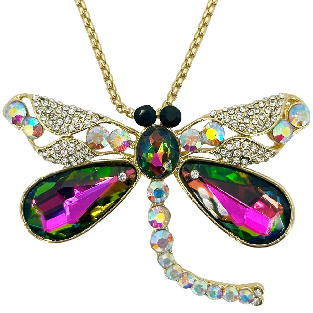 Golden Radiant Jewel Dragonfly DIAMOND Pendant Necklaces