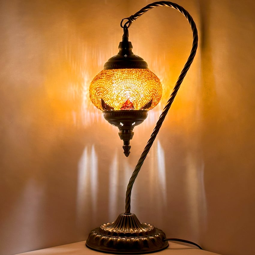 LIGHT Orange Swan Neck Handmade Turkish Mosaic Lamps - Without BULB