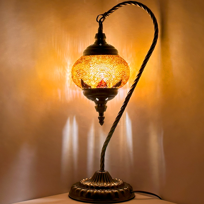 LIGHT Orange Swan Neck Handmade Turkish Mosaic Lamps - Without BULB
