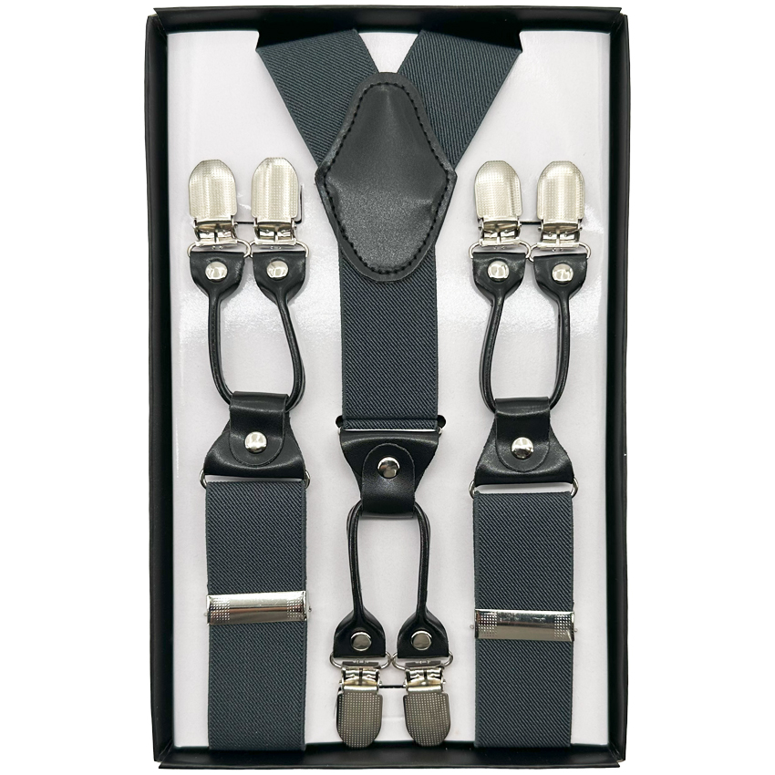 Gray suspenders with six-clip for Adults
