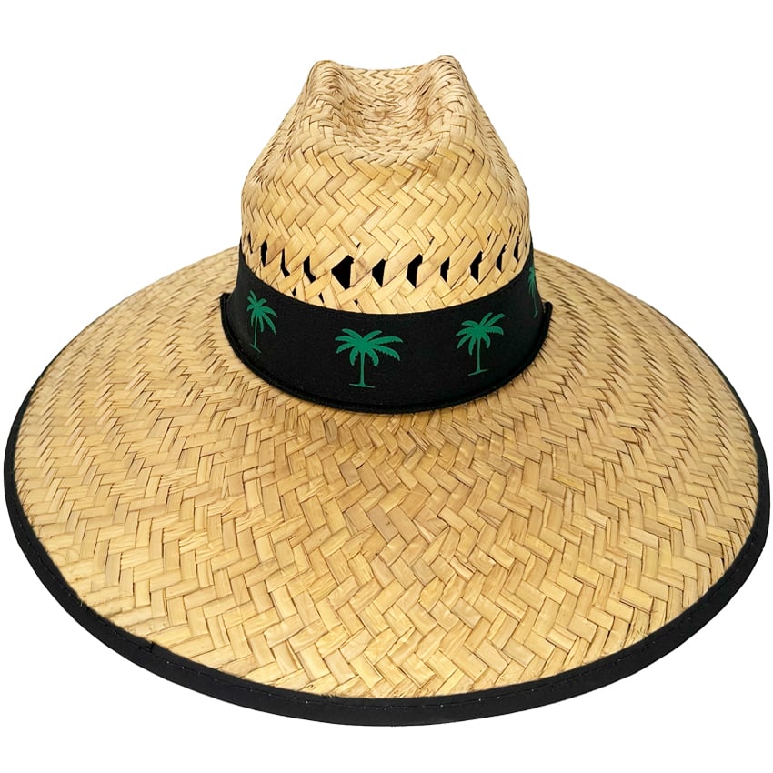 Straw Summer HAT with Green Palm Tree on Black Bandana