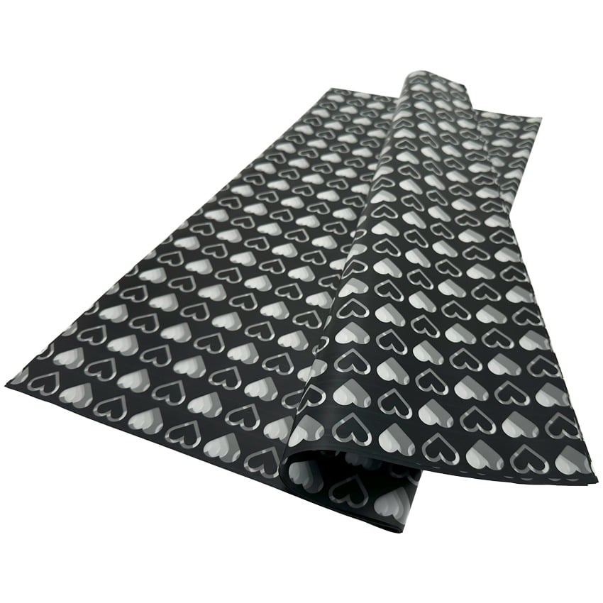 Black Wrap Papers with Heart Design for Bouquets and Decors - 20 pcs in Set