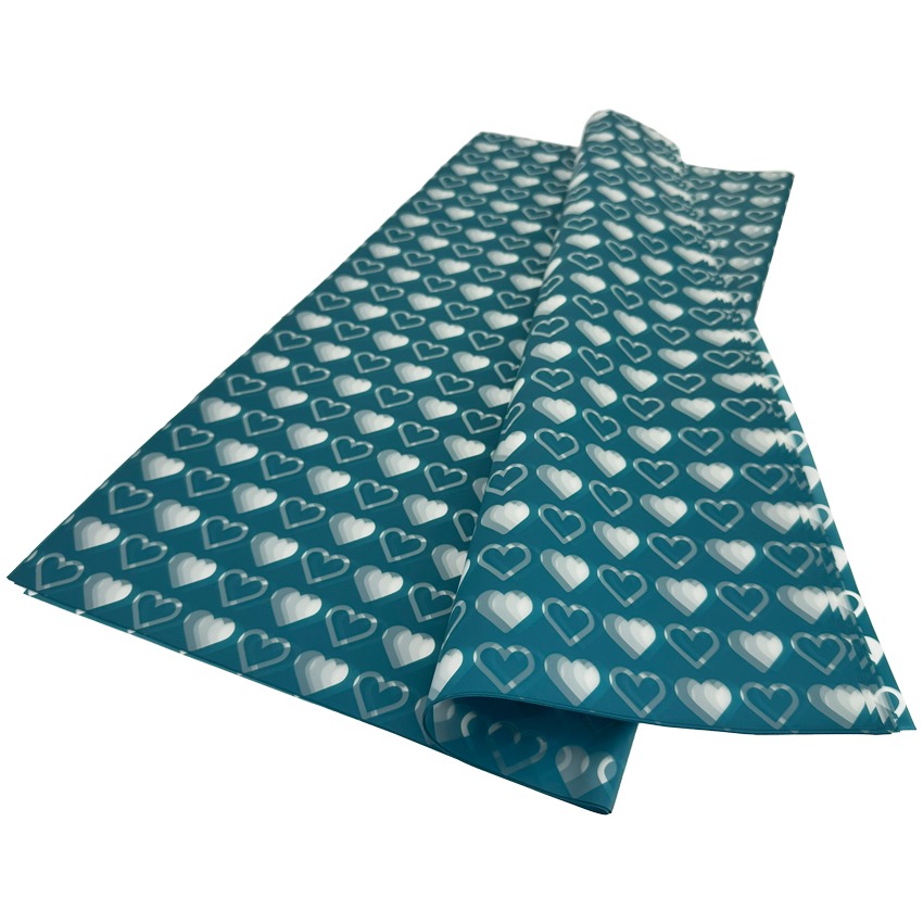Turquoise Wrap Papers with Heart Design for Bouquets and Decors - 20 pcs in Set