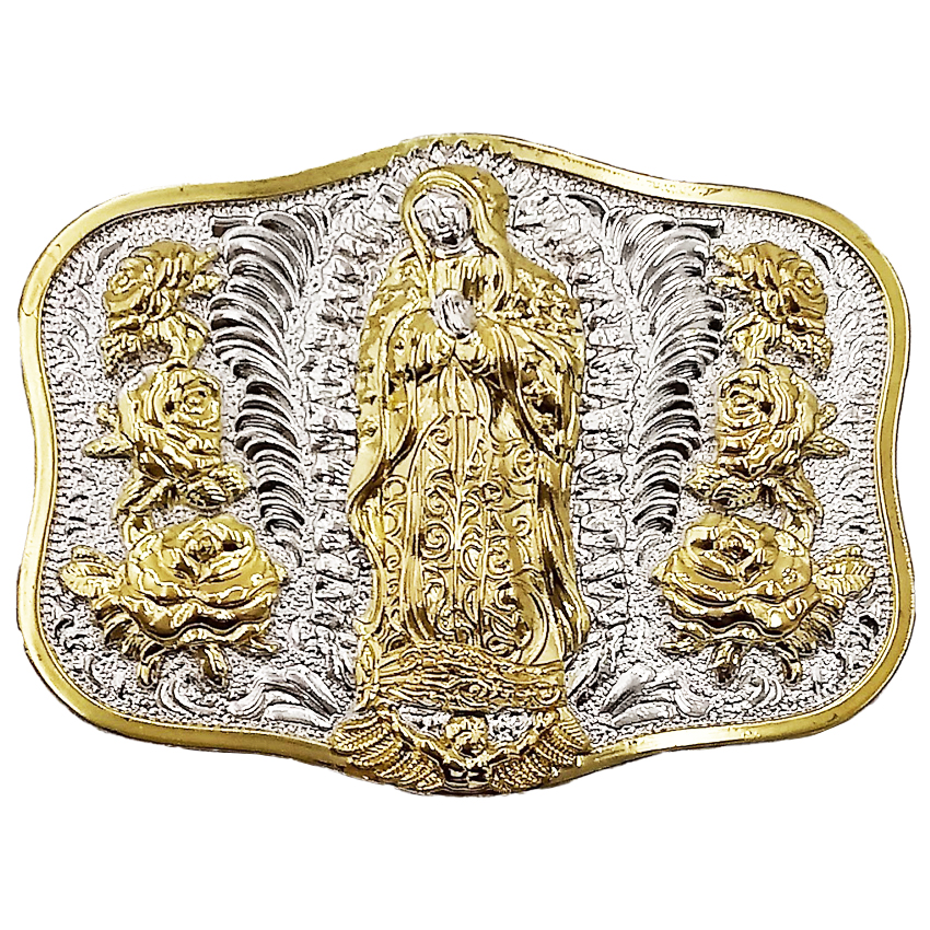 Holy Mary Golden Figure with Roses BELT BUCKLE