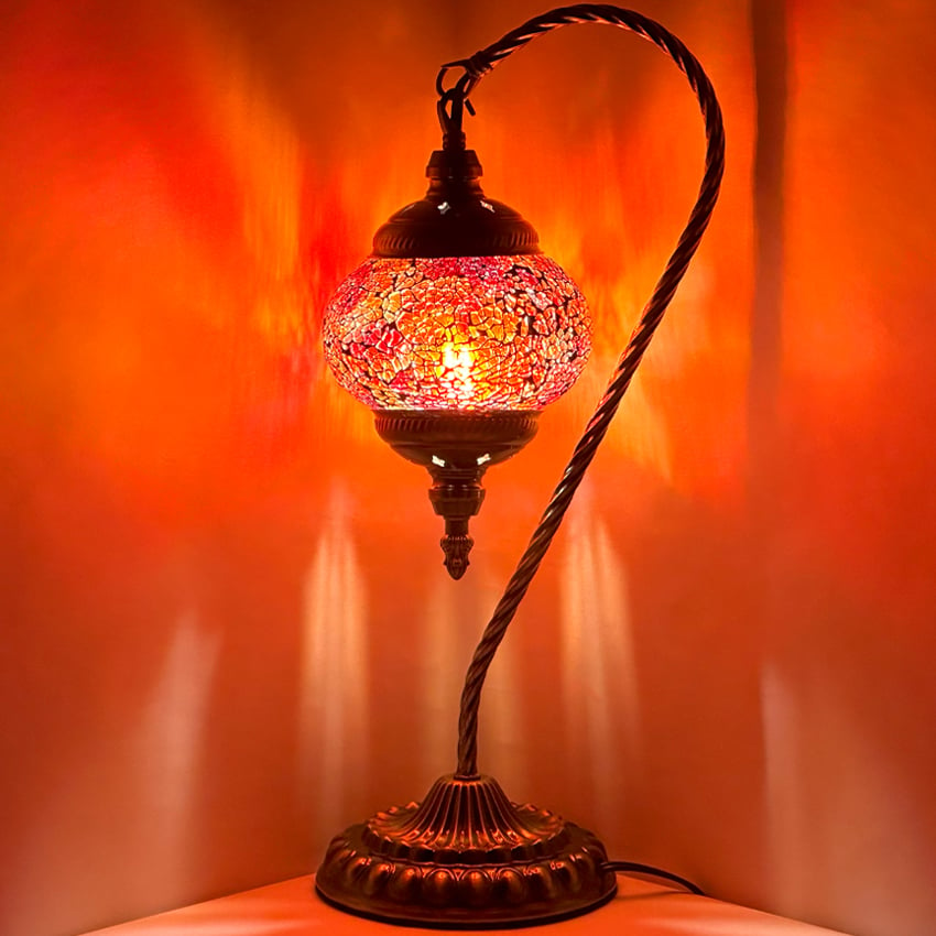 Red Ember Swan Neck Handmade Turkish Mosaic LAMPs - Without Bulb