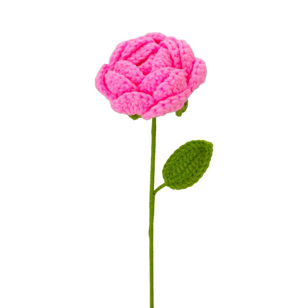 Hot Pink Crochet Single Roses for Romantic Bouquets