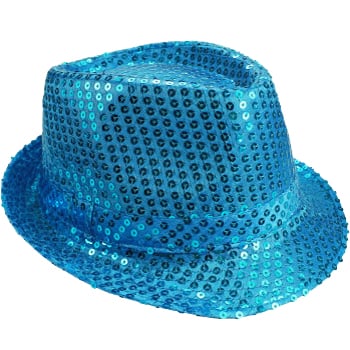 Sparkling Turquoise Blue Sequin Trilby Fedora Hat