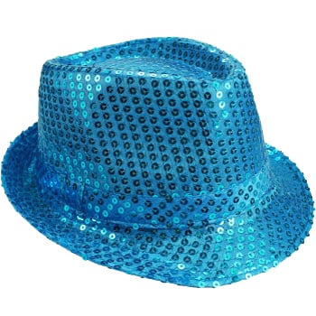 Sparkling Turquoise Blue Sequin Trilby Fedora HAT