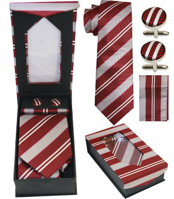 Classic Red and White Striped Tie Set