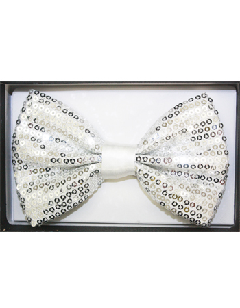 Sequin White Adult Bowtie